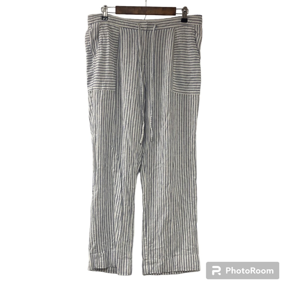 Laundry By Shelli Segal Pants Womens 12 Blue White Linen Blend Lagenlook Beachy